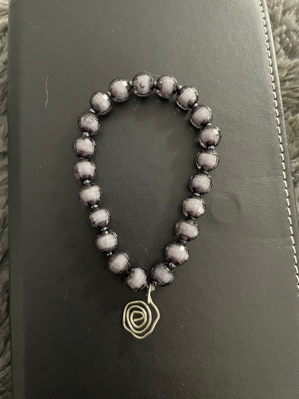 Gray Beaded Bracelet with Spiral Charm - Women's Jewelry